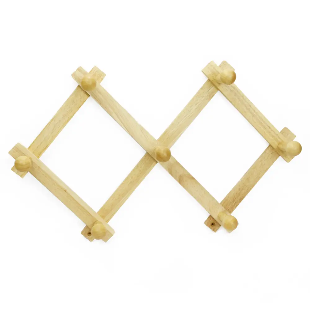Móc Áo 7 Núm, Wall Mounted Expandable Accordion Wooden Peg Rack, 7 Hook (44 x 10 x 9.5cm) - GO DUC THANH