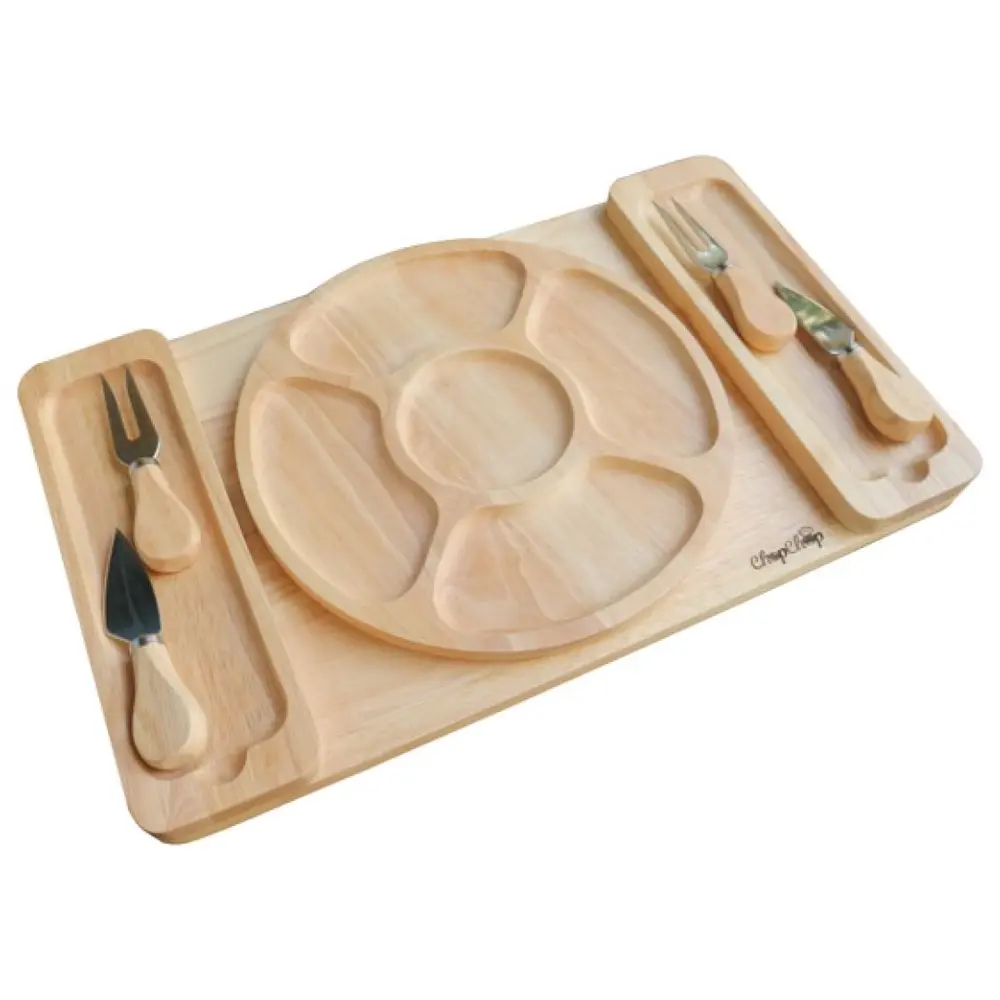 Combo Khay Phô Mai, ChopChop, Wooden Cheese Board Set, Round (24 x 1.5cm), Rectangular (42 x 25 x 3cm) - GO DUC THANH