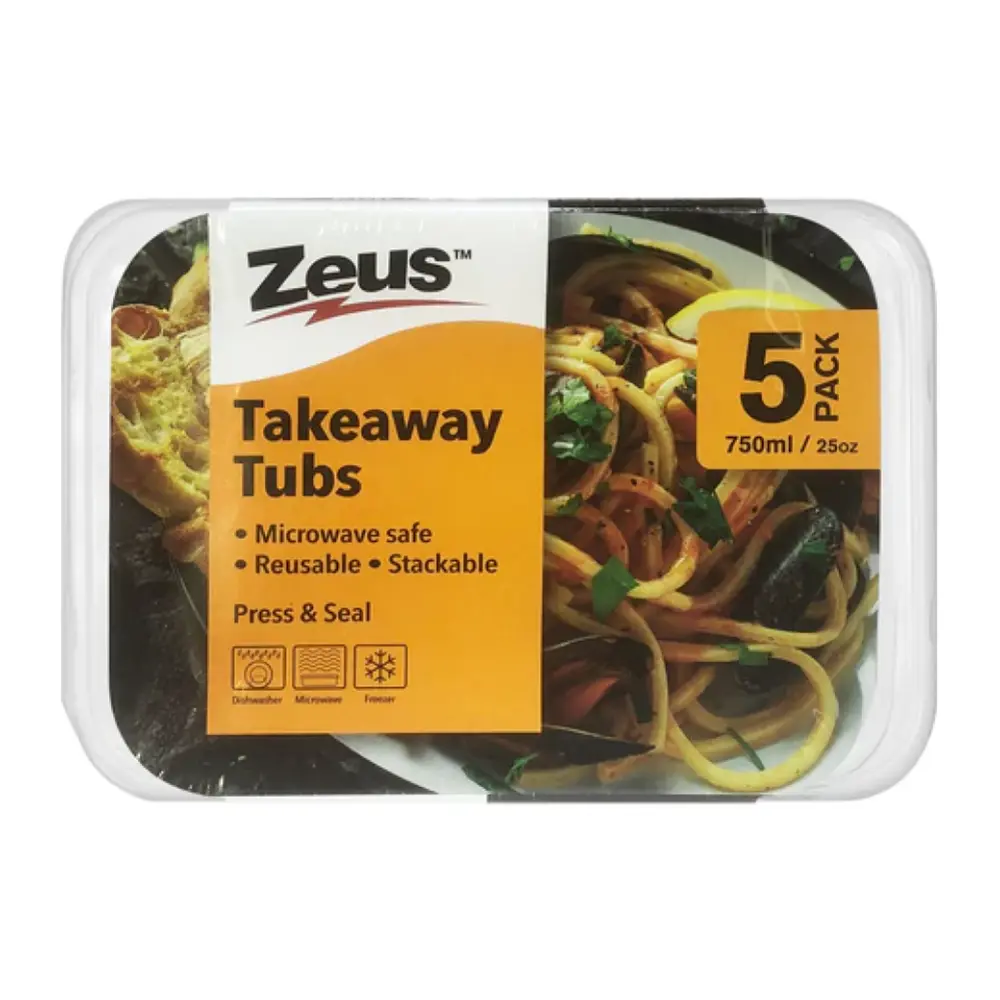 Hộp Nhựa Trong, Takeaway Tubs, Microwave Safe, 5 Cái, 25 oz (750ml) - ZEUS