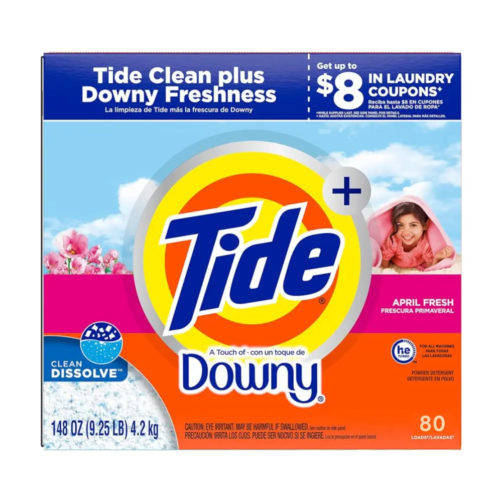 Bột Giặt Kết Hợp Hương Downy, Powder Laundry Detergent, April Fresh, 80 Lần Giặt, 148 oz (4.2kg) - TIDE