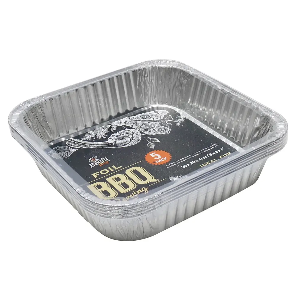 Khay Giấy Bạc Đựng Thực Phẩm, Foil BBQ Serving Tray, 5 Cái (20 x 20 x 4cm) - BEEFY BOY