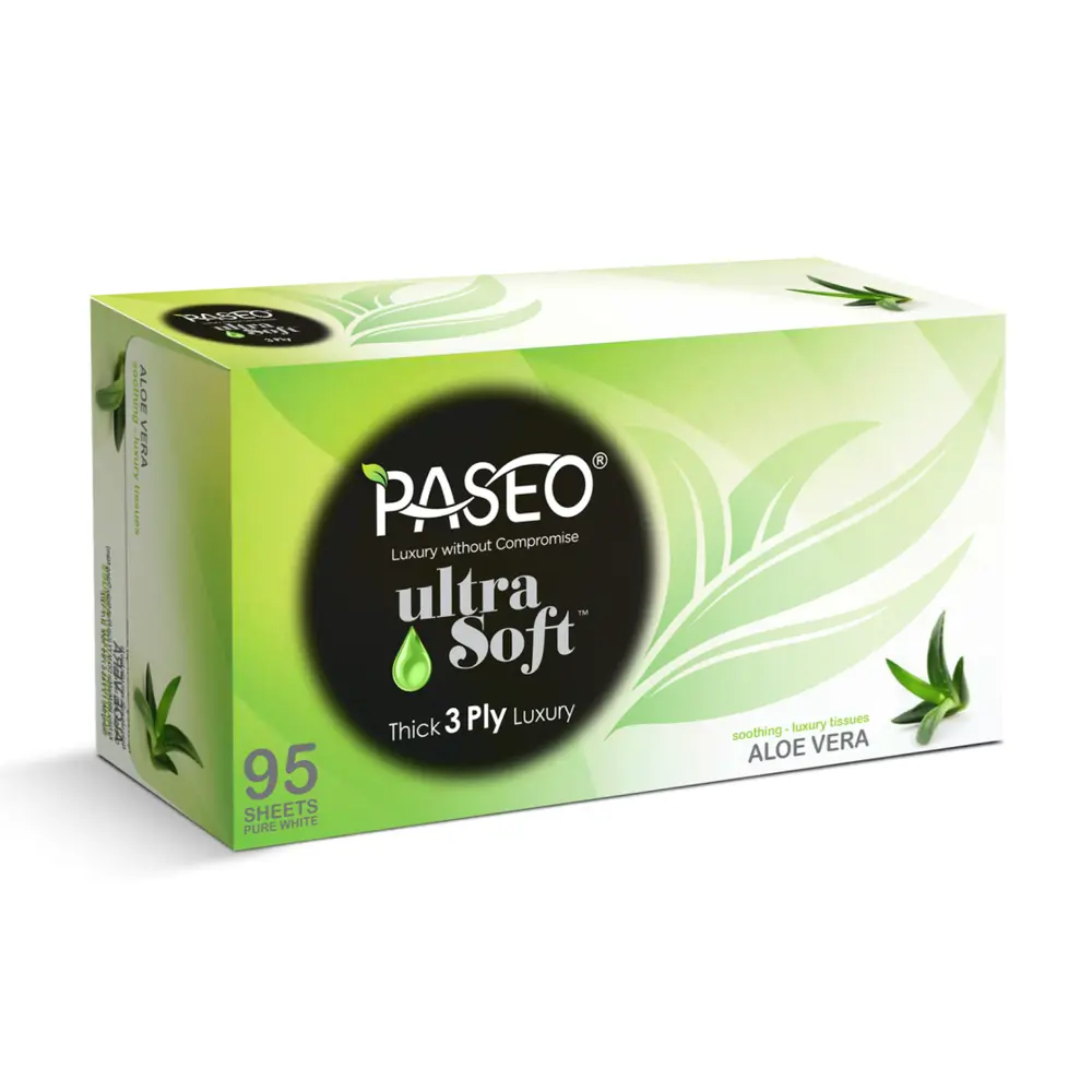 Khăn Giấy Lau Mặt 3 Lớp, Ultra Soft, Soothing Luxury Tissues,  Aloe Vera, 95 Tờ (19.5 x 21cm) - PASEO
