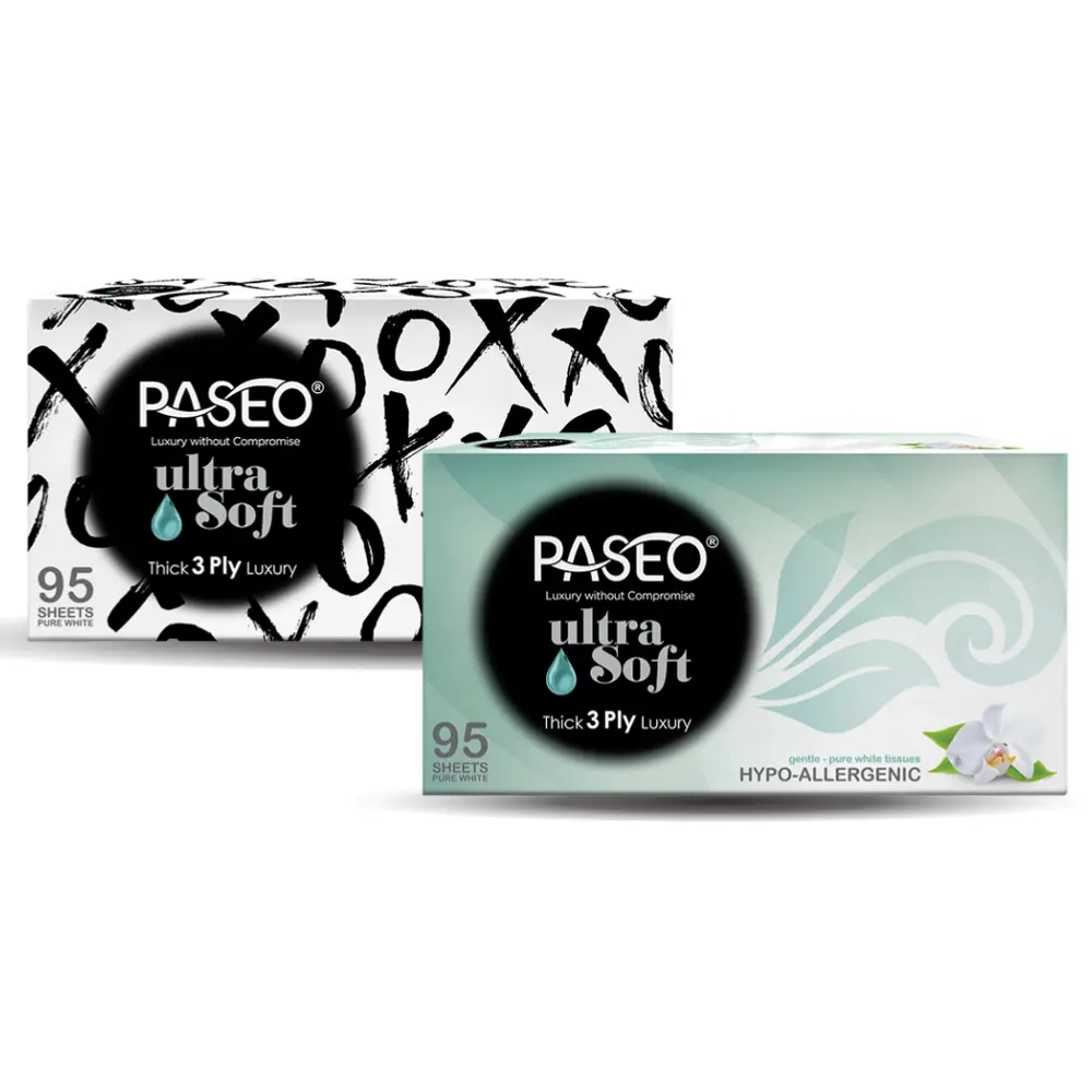 Khăn Giấy Lau Mặt 3 Lớp, Ultra Soft, Gentle Pure White Tissues, Hypo-Allergenic, 95 Tờ (19.5 x 21cm) - PASEO
