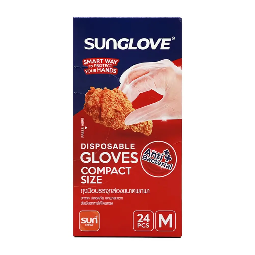 Bao Tay Nylon Kháng Khuẩn, Anti Bacterial Disposable Gloves Compact Size, M, 24 Cái (270 x 300 x 0.01mm) - SUNGLOVE