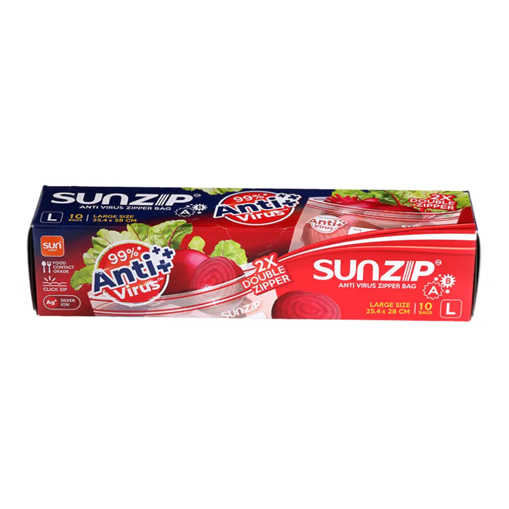 Túi Zip Đựng Thực Phẩm Kháng Khuẩn, Anti Virus Zipper Bag, L, 10 Cái (25.4 x 28cm) - SUNZIP