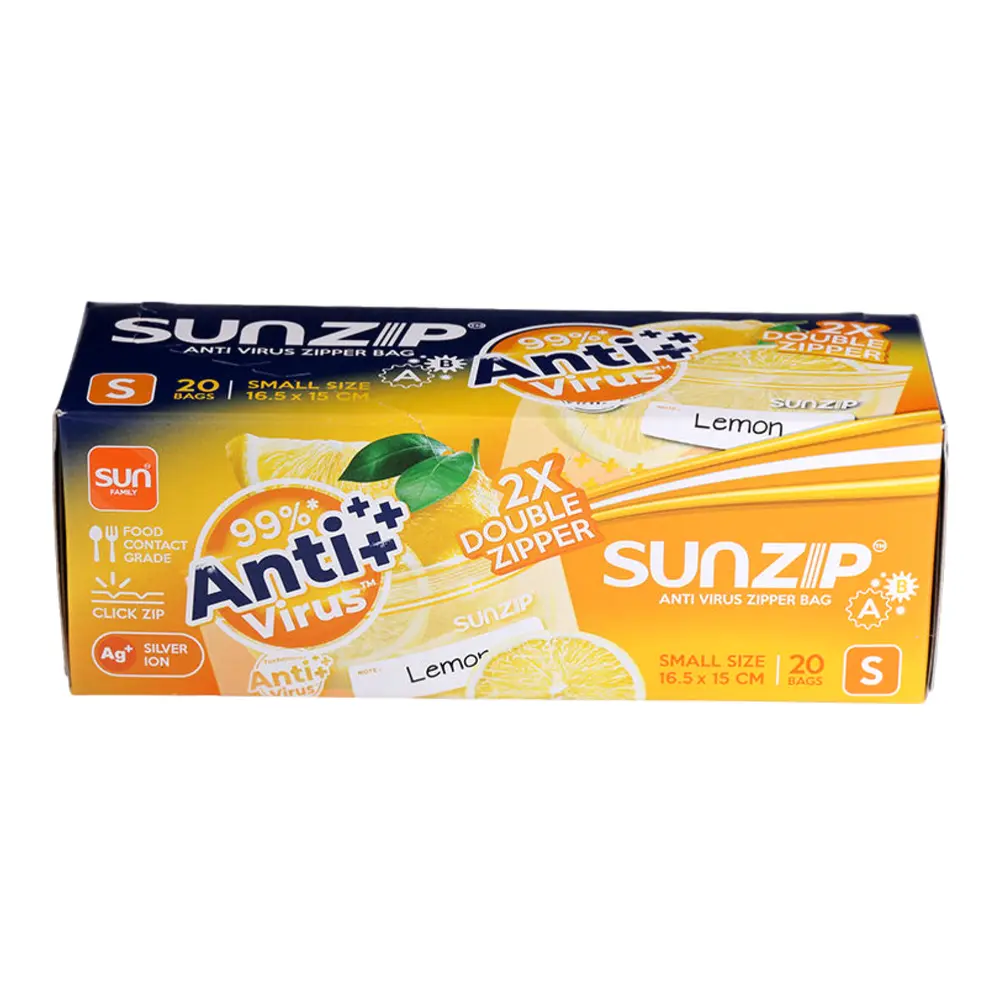 Túi Zip Đựng Thực Phẩm Kháng Khuẩn, Anti Virus Zipper Bag, S, 20 Cái (16.5 x 15cm) - SUNZIP