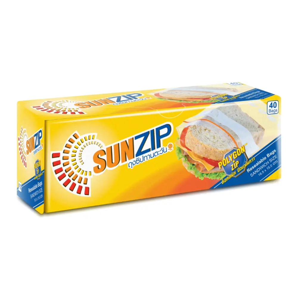 Túi Zip Đựng Thực Phẩm, Polygon Zip Resealable Bags, Sandwich Size, 40 Cái (16.5 x 15cm) - SUNZIP