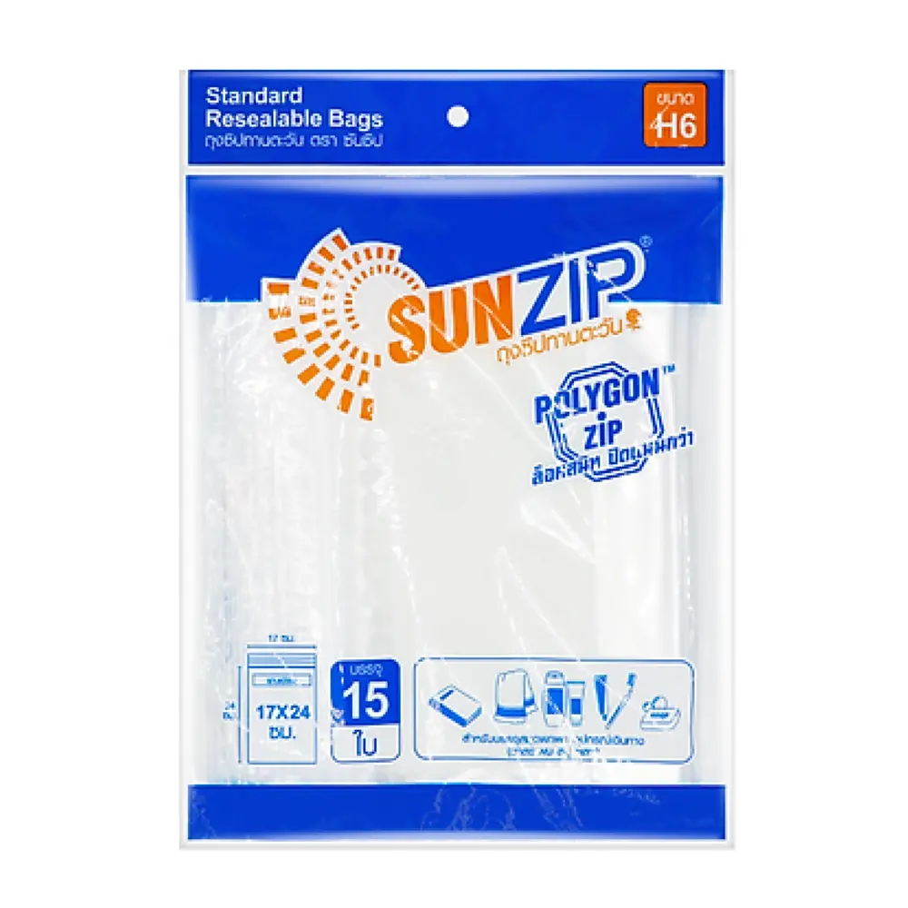 Túi Zip Đa Năng, Polygon Zip, Standard Resealable Bags, H6, 15 Cái (17 x 24cm) - SUNZIP