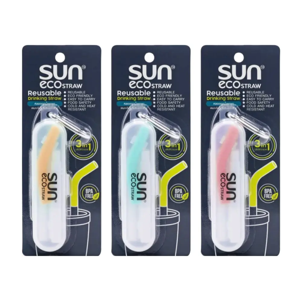 Ống Hút Tái Sử Dụng, Sun Eco Straw, 3 in 1 Reusable Drinking Straw, BPA Free (6mm) - THANTAWAN