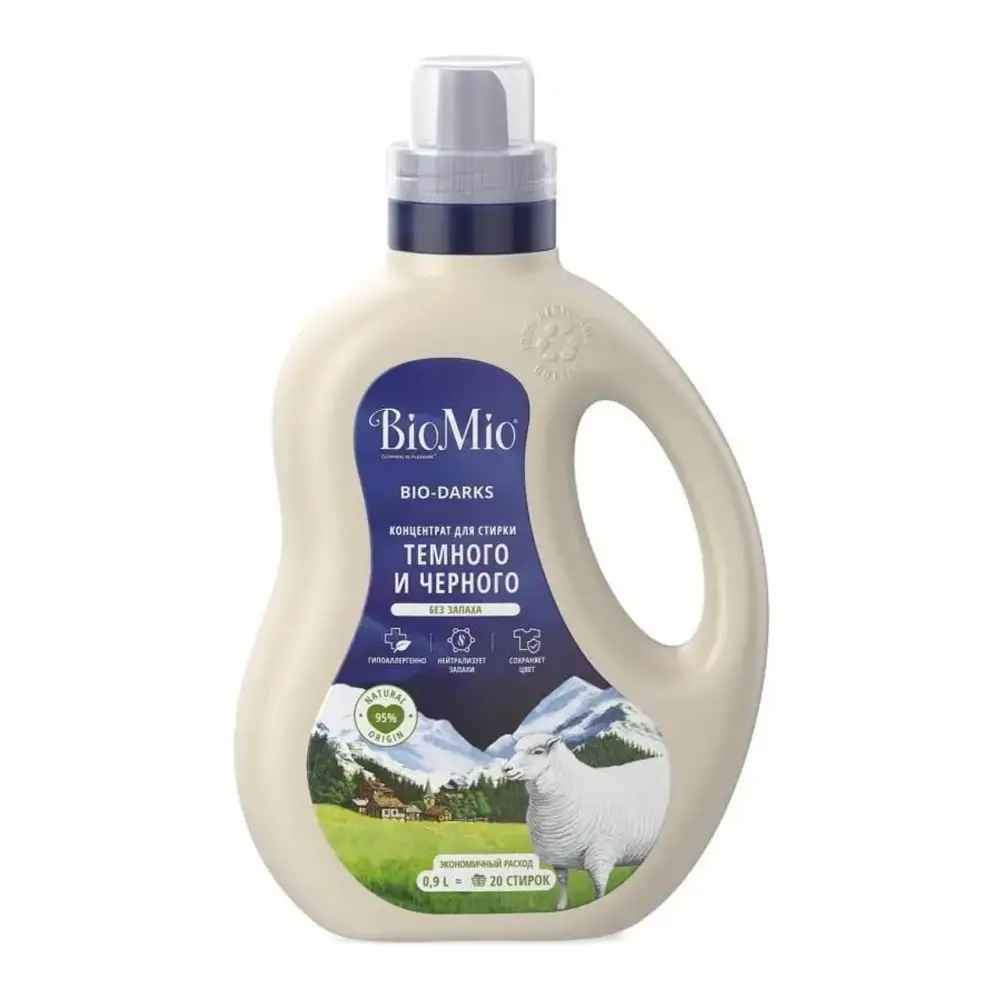 Nước Giặt Không Mùi Cho Quần Áo Màu Tối, Bio-Darks Concentrated Laundry Gel, Dark Clothes, Fragrance Free, 20 Lần Giặt (900ml) - BIO MIO