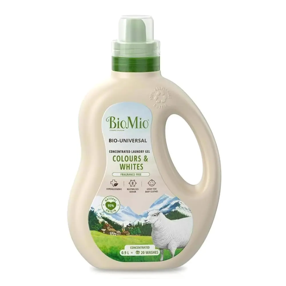 Nước Giặt Không Mùi Cho Quần Áo Màu & Trắng, Bio-Universal Concentrated Laundry Gel, Colours & Whites, Fragrance Free, 20 Lần Giặt (900ml) - BIO MIO
