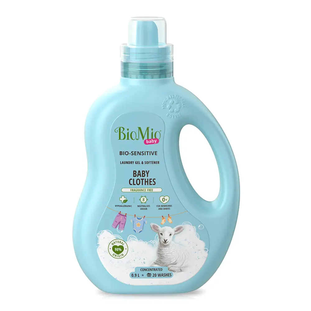 Nước Giặt Xả Dịu Nhẹ Cho Quần Áo Trẻ Em, Bio-Sensitive Laundry Gel & Softener, Baby Clothes, Fragrance Free, 20 Lần Giặt (900ml) - BIO MIO
