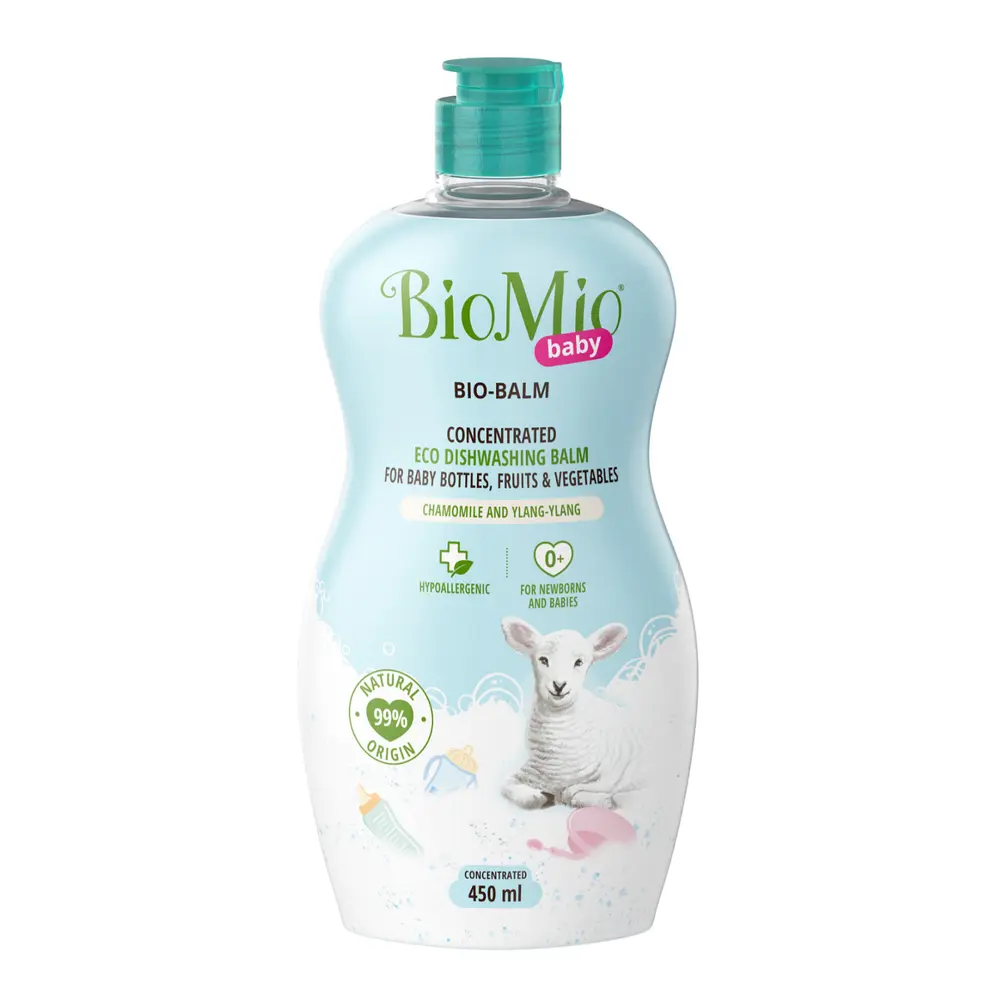 Nước Rửa Bình Sữa & Rau Củ Hương Hoa Cúc & Ngọc Lan Tây, Bio-Balm Concentrated Eco Dishwashing Balm for Baby Bottles, Fruits & Vegetables, Chamomile & Ylang-Ylang (450ml) - BIO MIO
