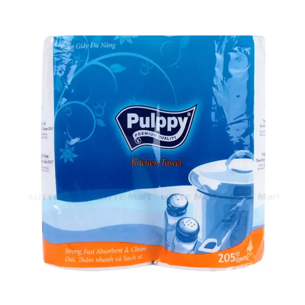 Khăn Giấy Bếp 2 Lớp Đa Năng, Kitchen Towel, 2 Cuộn, 410 Tờ (228 x 200mm) - PULPPY
