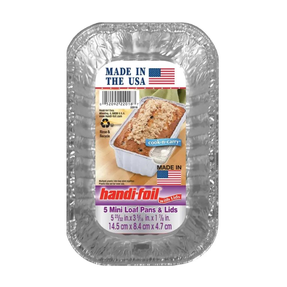 Khuôn Nhôm Nướng Bánh Có Nắp, Mini Loaf Pans & Lids, 5 Cái (14.5 x 8.4 x 4.7cm) - HANDI-FOIL
