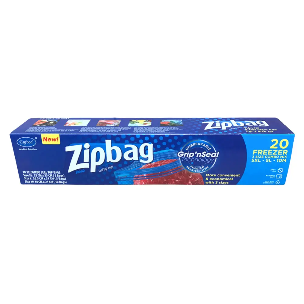 Combo Túi Zip Bảo Quản Thực Phẩm Trong Tủ Đông, Zipbag, 20 Freezer 3 Size Combo Mix, 5 XL (28 x 35cm) 5L (26.5 x 31cm) 10M (18cm x 21cm) - EUFOOD