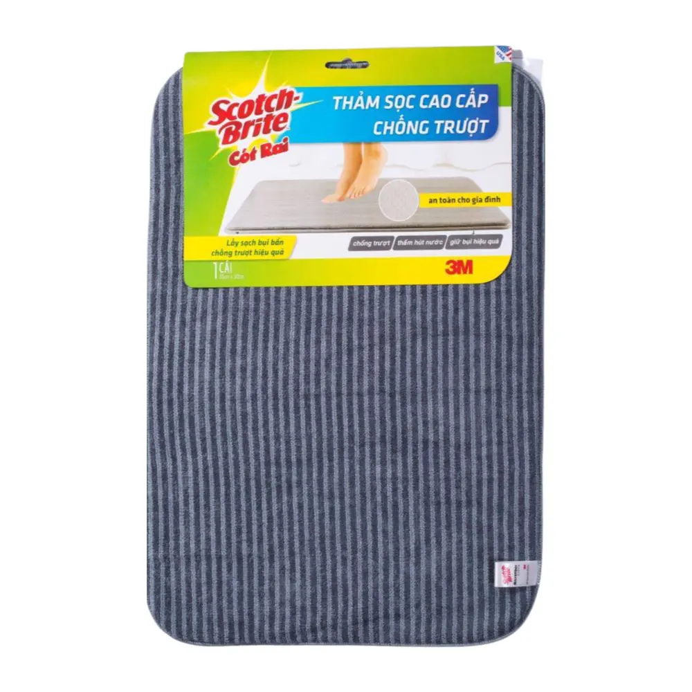 Thảm Sọc Microfiber Chống Trượt Cao Cấp, Scotch-Brite, Microfiber Striped Bath Mat (40 x 60cm) - 3M