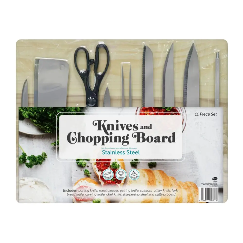 Bộ Thớt Dao & Kéo, Stainless Steel Knives & Chopping Board, 11 Món - UNCLE BILLS