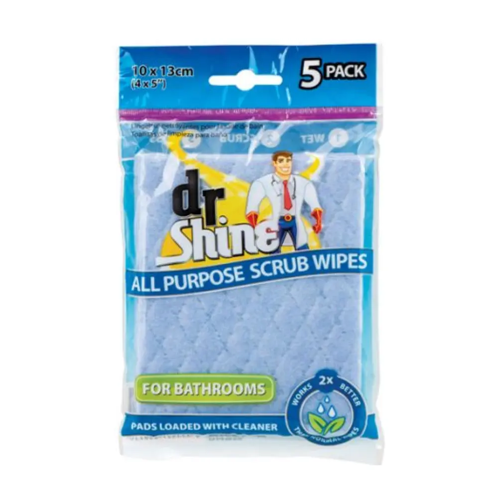 Miếng Lau Chùi Phòng Tắm Đa Năng, All Purpose Scrub Wipes, for Bathrooms, 5 Cái (10 x 13cm) - DR SHINE