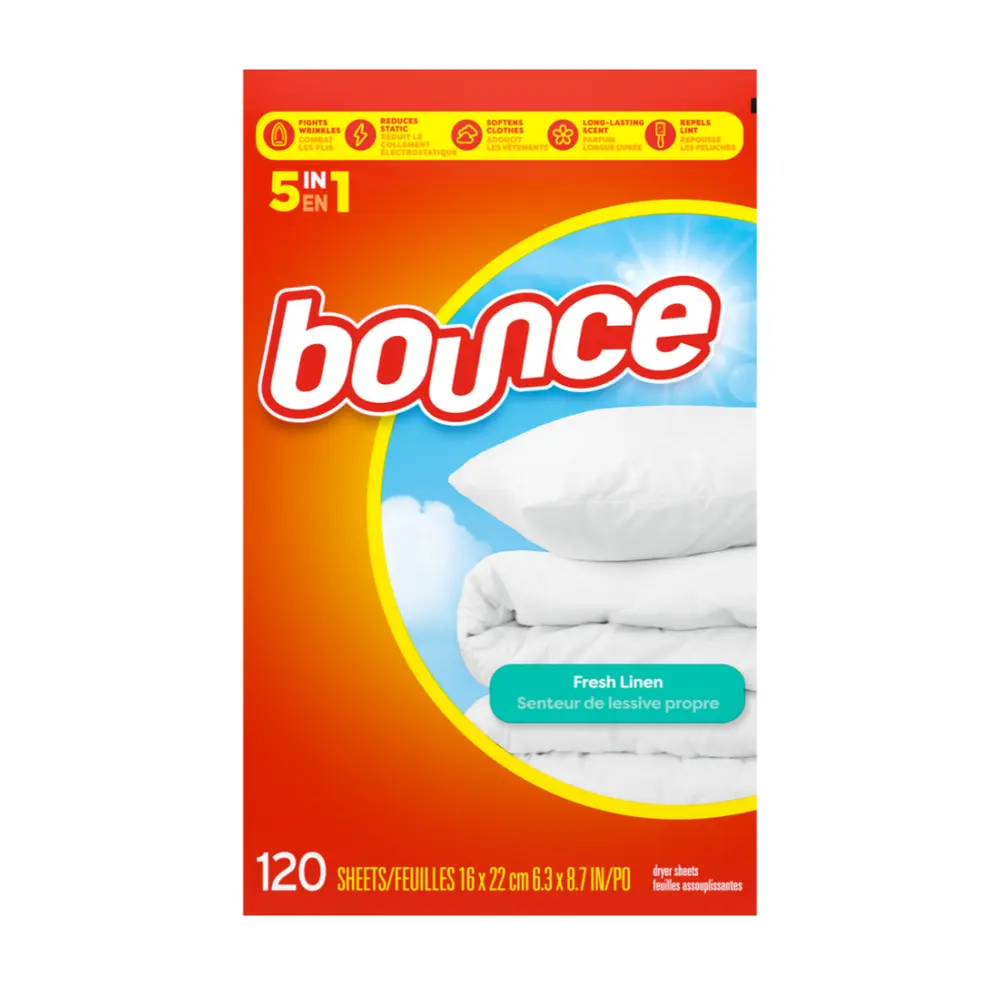 Giấy Thơm Sấy Quần Áo, 5 in 1 Dryer Sheets, Fresh Linen, 120 Tờ (16 x 22cm) - BOUNCE