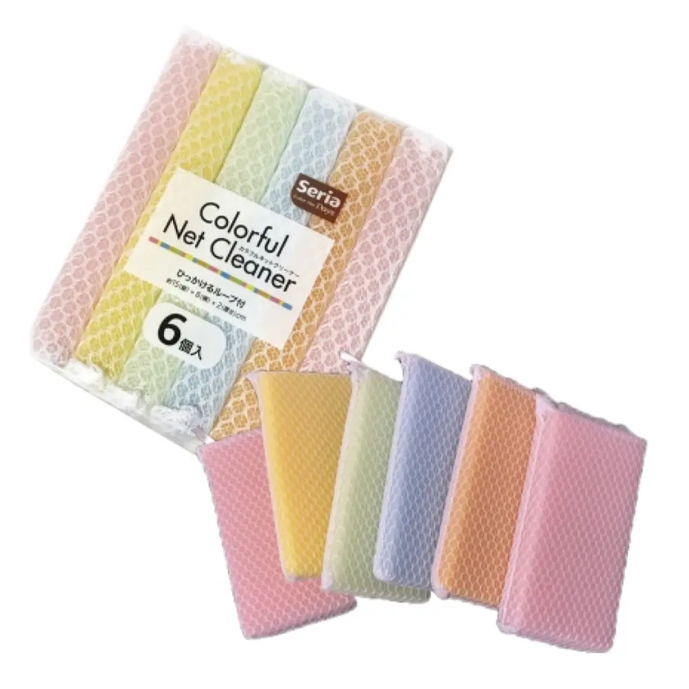 Mút Lưới Rửa Chén Nhiều Màu, Colorful Net Cleaner, 6 Miếng (15 x 8 x 2cm) - SERIA
