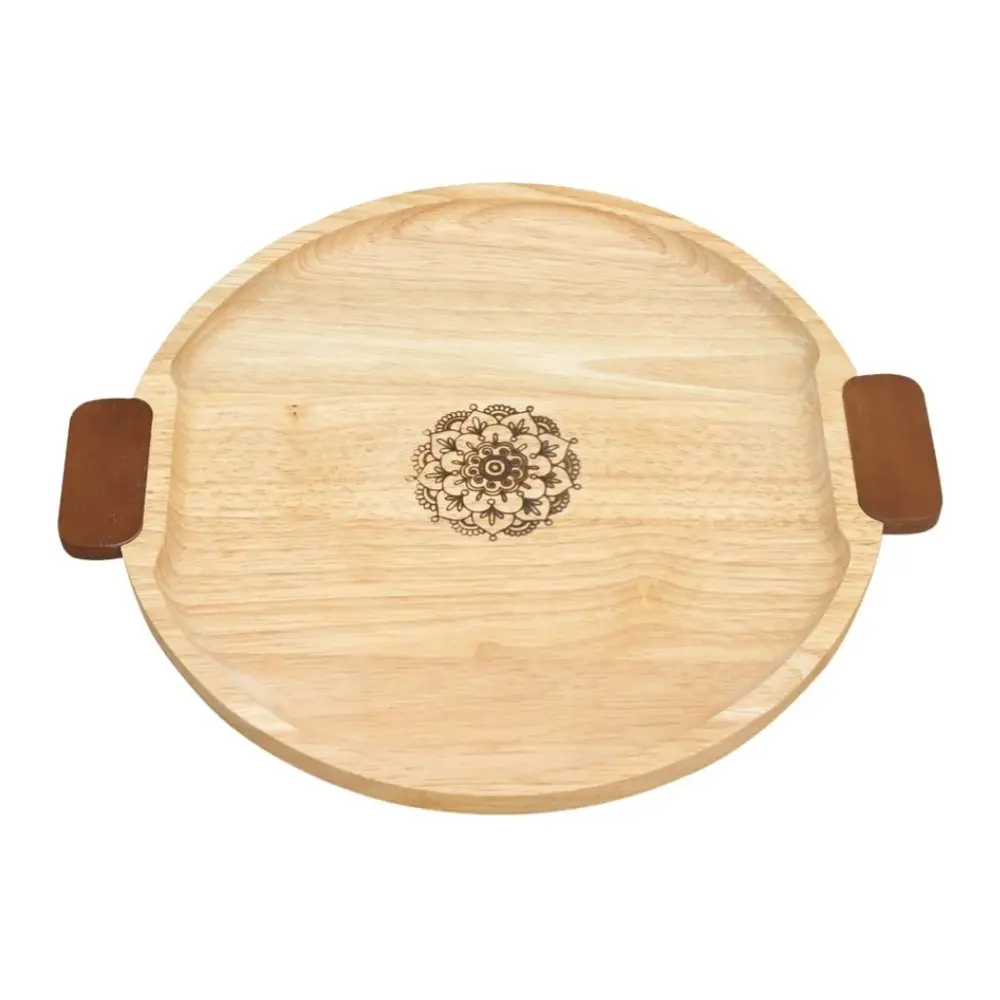 Khay Tròn Tay Cầm, Round Wooden Tray with Handles (33 x 29 x 1.7cm) - GO DUC THANH