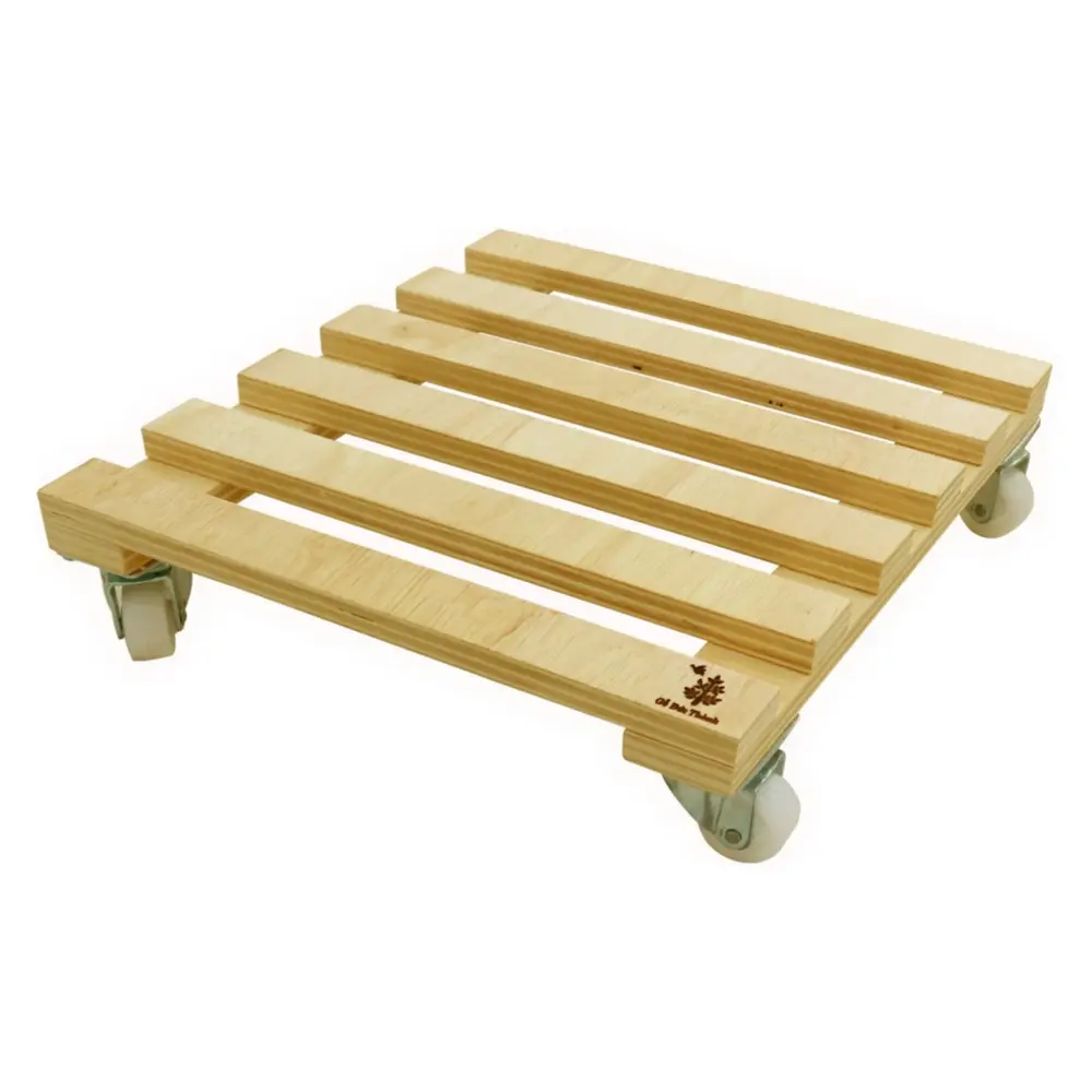 Đế Chậu Hoa Có Bánh Xe, Square Wood Plant Caddy with Wheels (25 x 25 x 6.5cm) - GO DUC THANH