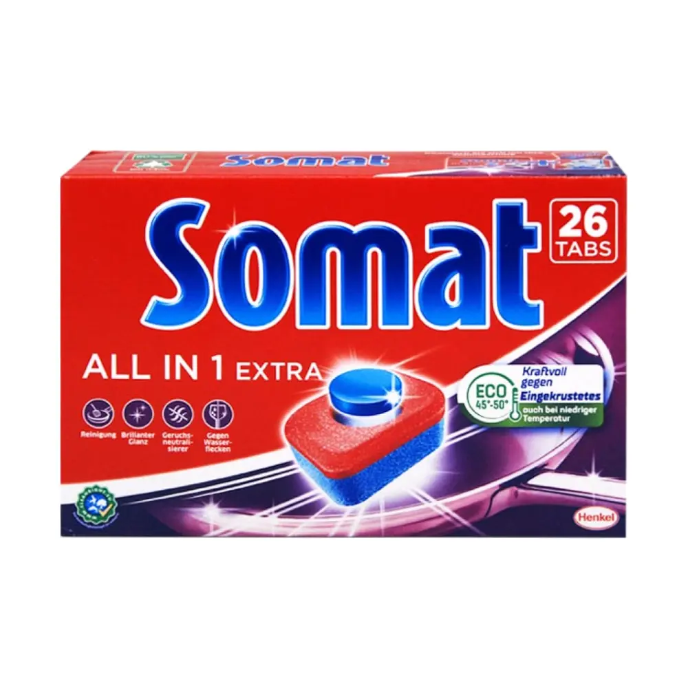 Viên Cho Máy Rửa Ly Chén, All in 1 Extra Dishwasher Tabs, 26 Viên (431.6g) - SOMAT