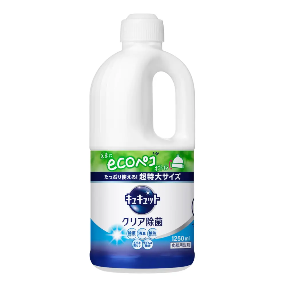 Nước Rửa Bát Diệt Khuẩn, Kyukyutto Dishwashing Liquid, Clear Disinfectant, Jumbo Size Refill (1250ml) - KAO