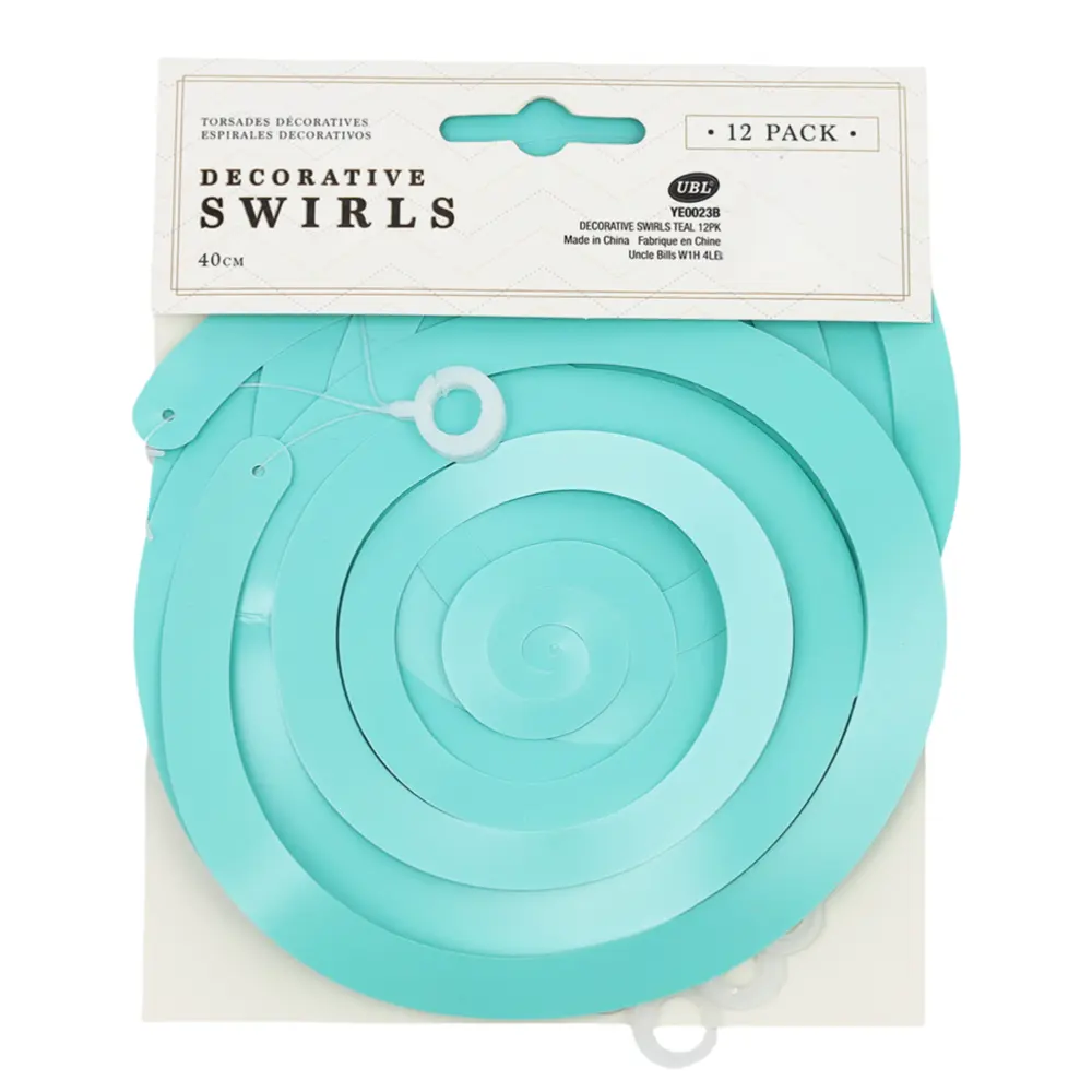 Dây Treo Trang Trí Xoắn Ốc Màu Xanh, Decorative Swirls, Teal, 12 Cái (40cm) - UNCLE BILLS