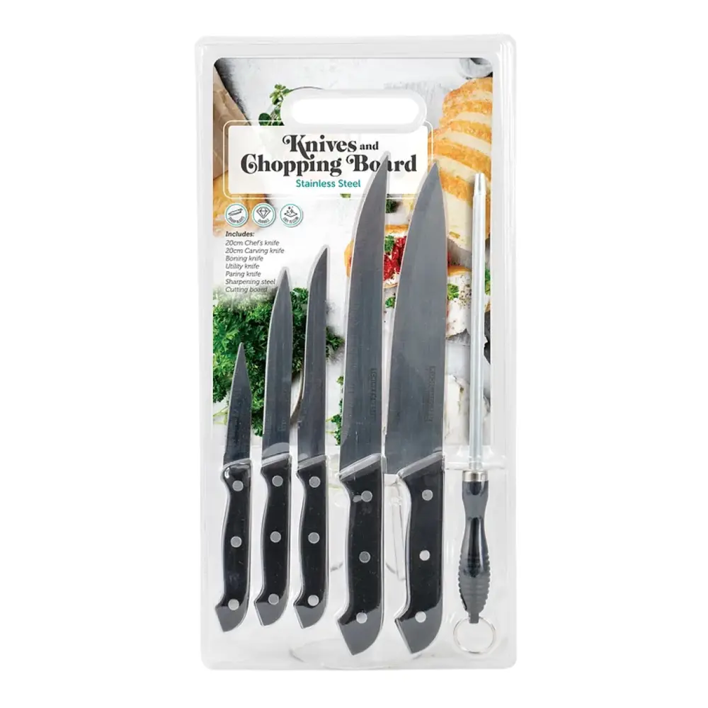 Bộ Dao & Thớt Kiểu Âu, Chopping Board & Stainless Steel Knives, 7 Món - UNCLE BILLS
