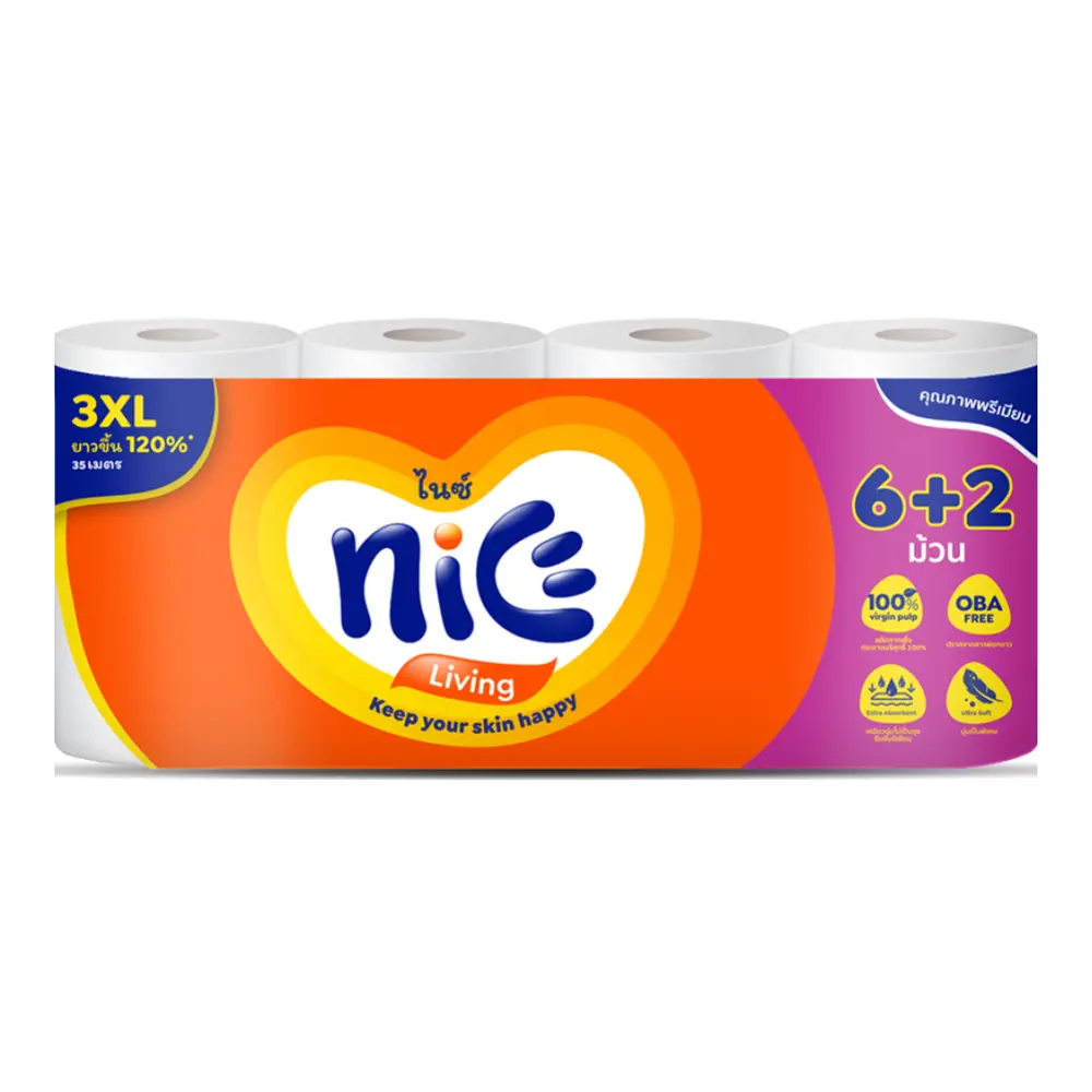 Giấy Vệ Sinh 2 Lớp, Bathroom Rolls Size 3XL, OBA Free, 6 + 2 Cuộn, 2640 Tờ (10 x 10.7cm) - NICE
