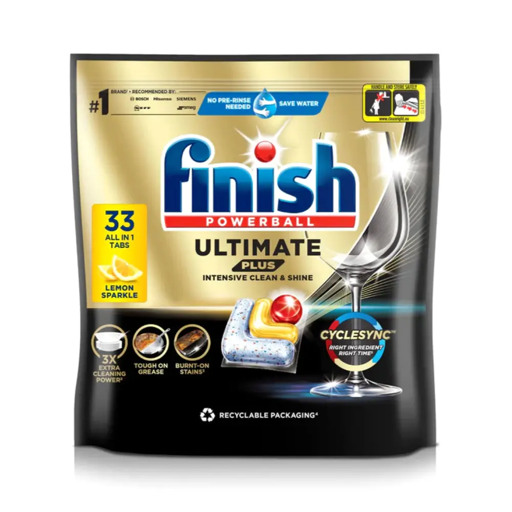 Viên Rửa Chén Bát Hương Chanh, Powerball, Ultimate Plus, Lemon Sparkle, 33 Viên (402.6g) - FINISH