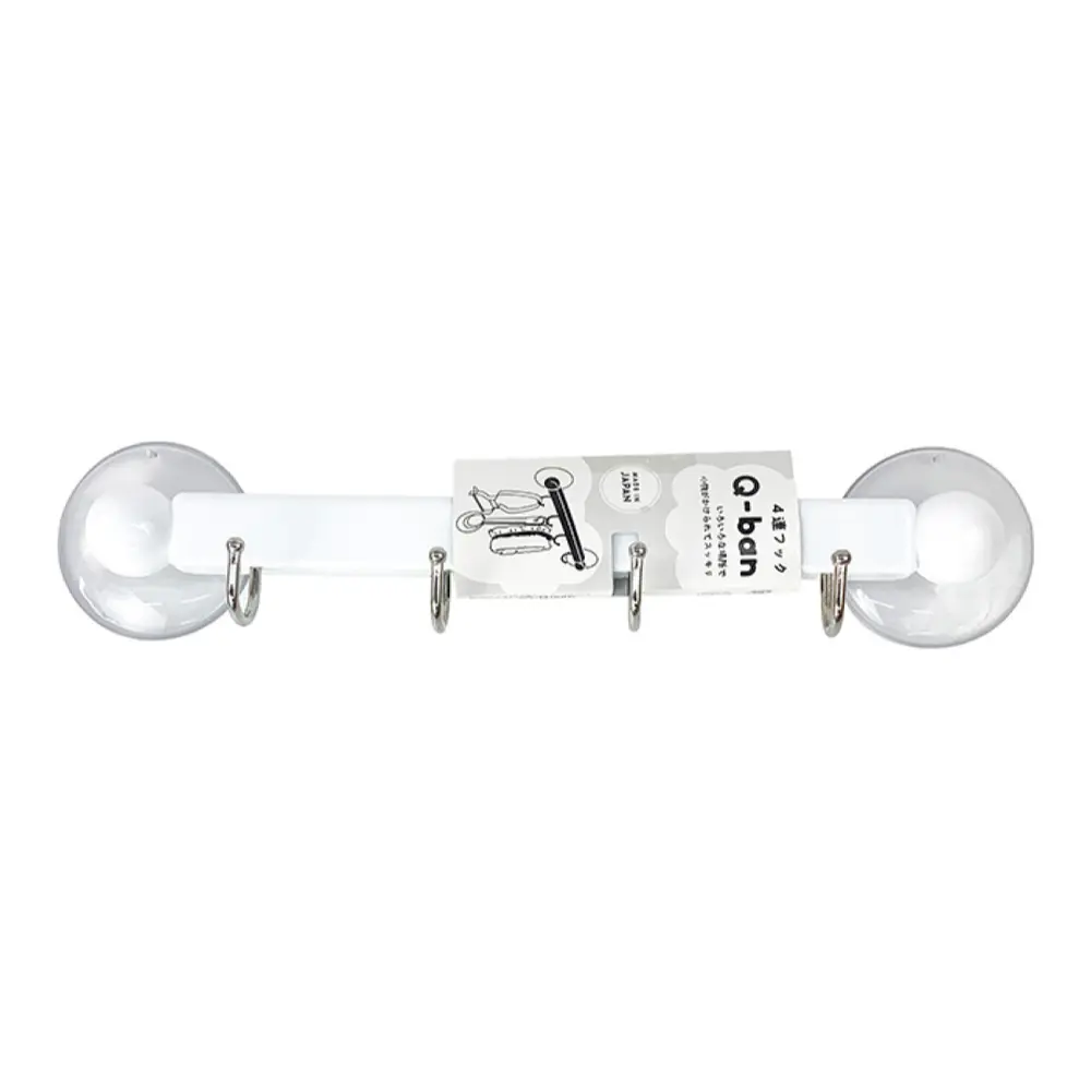 Thanh Treo Vật Dụng Nhà Tắm Móc Hít, Q-ban, 4-Hook Shower Rack with Suction Cup (270 x 55 x 45mm) - YAMADA KAGAKU