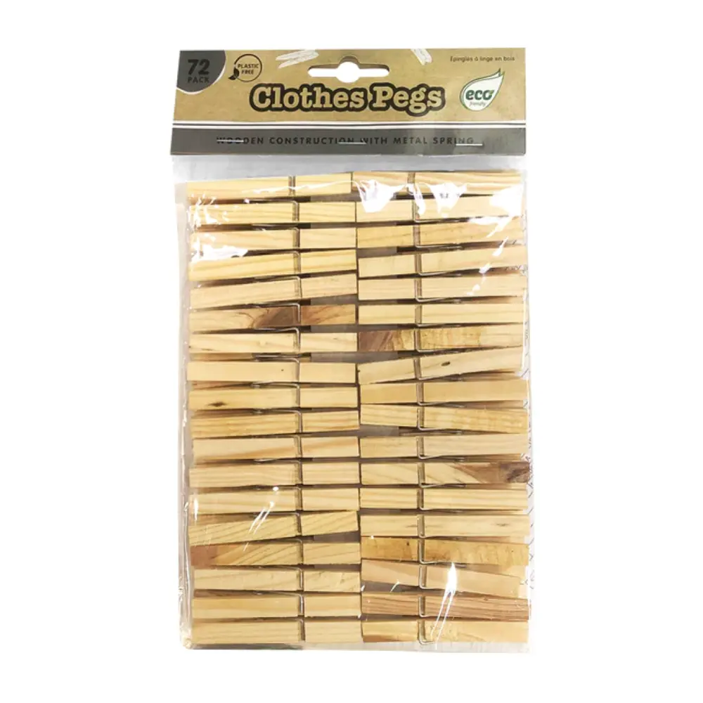 Kẹp Gỗ Phơi Đồ, Wooden Clothes Pegs with Metal Spring, 72 Cái - UNCLE BILLS