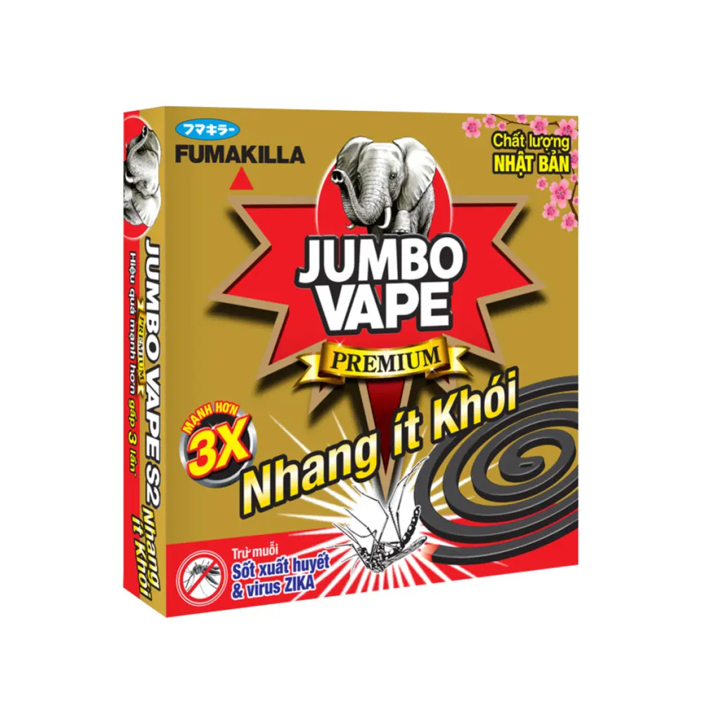 Nhang Trừ Muỗi Cao Cấp Ít Khói, Jumbo Vape S2, Mosquito Repellent Coil, 10 + 2 Khoanh (222g) - FUMAKILLA