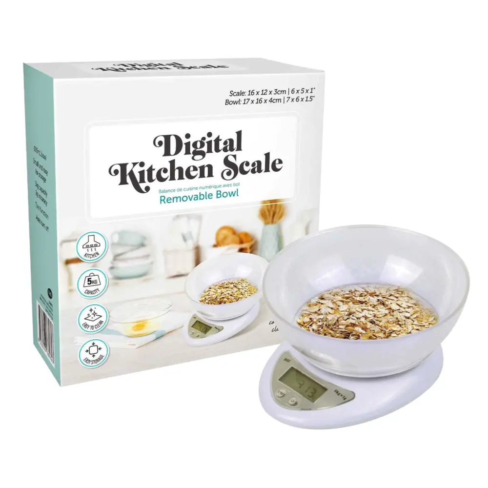 Cân Nhà Bếp Kèm Tô Đựng, Digital Kitchen Scale (16 x 12 x 3cm) with Removable Bowl (17 x 16 x 4cm) - UNCLE BILLS