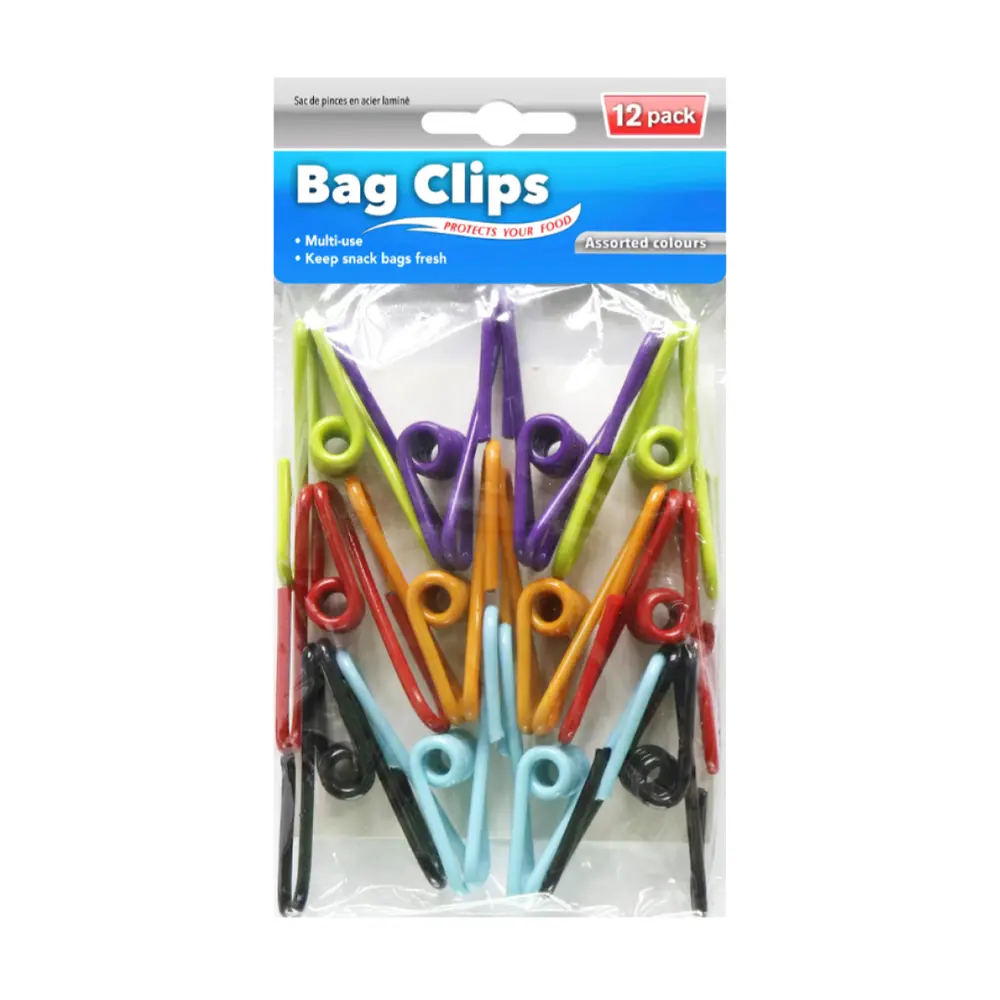 Kẹp Miệng Túi Bằng Thép, Bag Clips, Assorted Colours, 12 Cái (6/2/3cm) - UNCLE BILLS