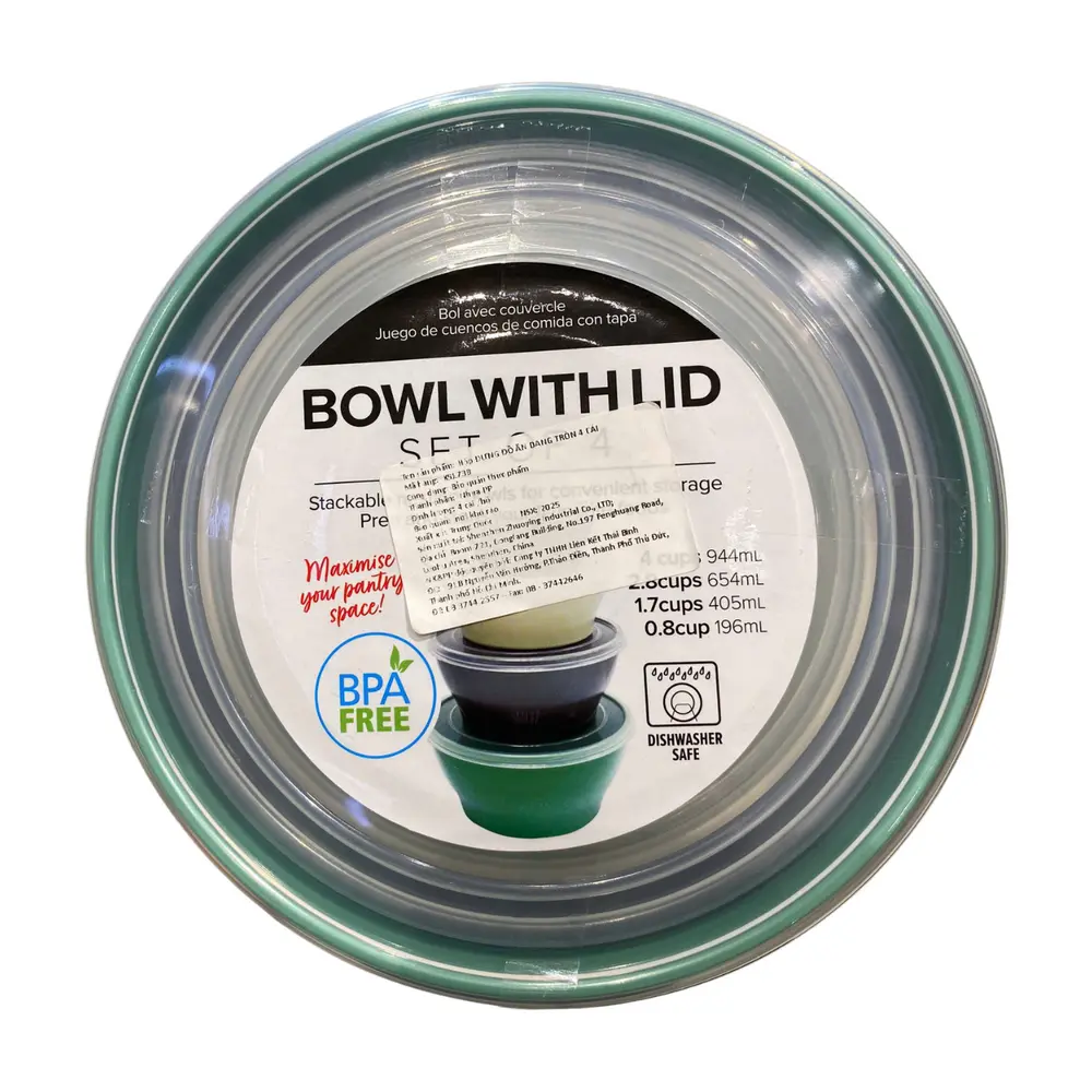 Set 4 Tô Đựng Thức Ăn Có Nắp Đậy, Bowl with Lid, BPA Free (196ml, 405ml, 654ml, 944ml) - UNCLE BILLS