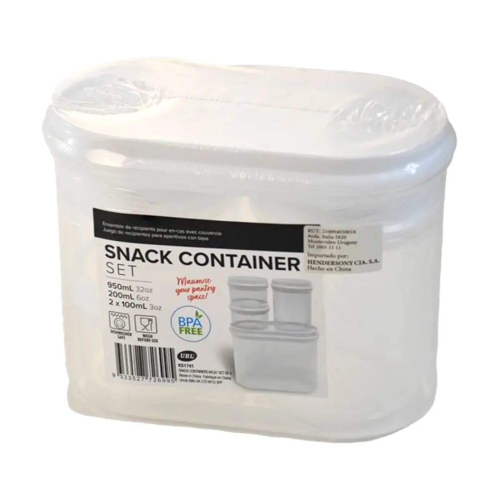 Bộ Hộp Đựng Thức Ăn Nhẹ Có Nắp Đậy, Snack Container Set, BPA Free, 4 Cái (2 x 100ml, 200ml, 950ml) - UNCLE BILLS