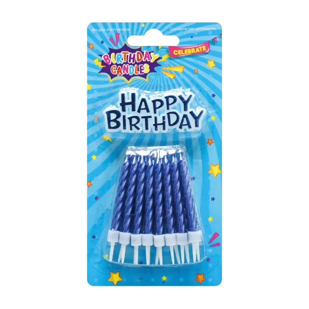 Nến Cây & Chữ Sinh Nhật Màu Xanh Tím, Blue Candles & Happy Birthday, 17 Cây - UNCLE BILLS