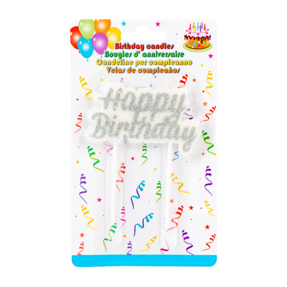 Nến Chữ Sinh Nhật Kim Tuyến Bạc, Glitter Happy Birthday Candle Plaque, Silver - UNCLE BILLS