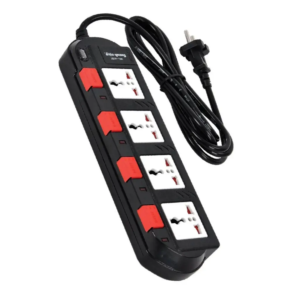 Ổ Cắm 4 Lỗ 3 Chấu Dây 5m Màu Đen, 5m Power Strip with 4 Outlets & Individual Switches, Black, 250V - 10A - DIEN QUANG