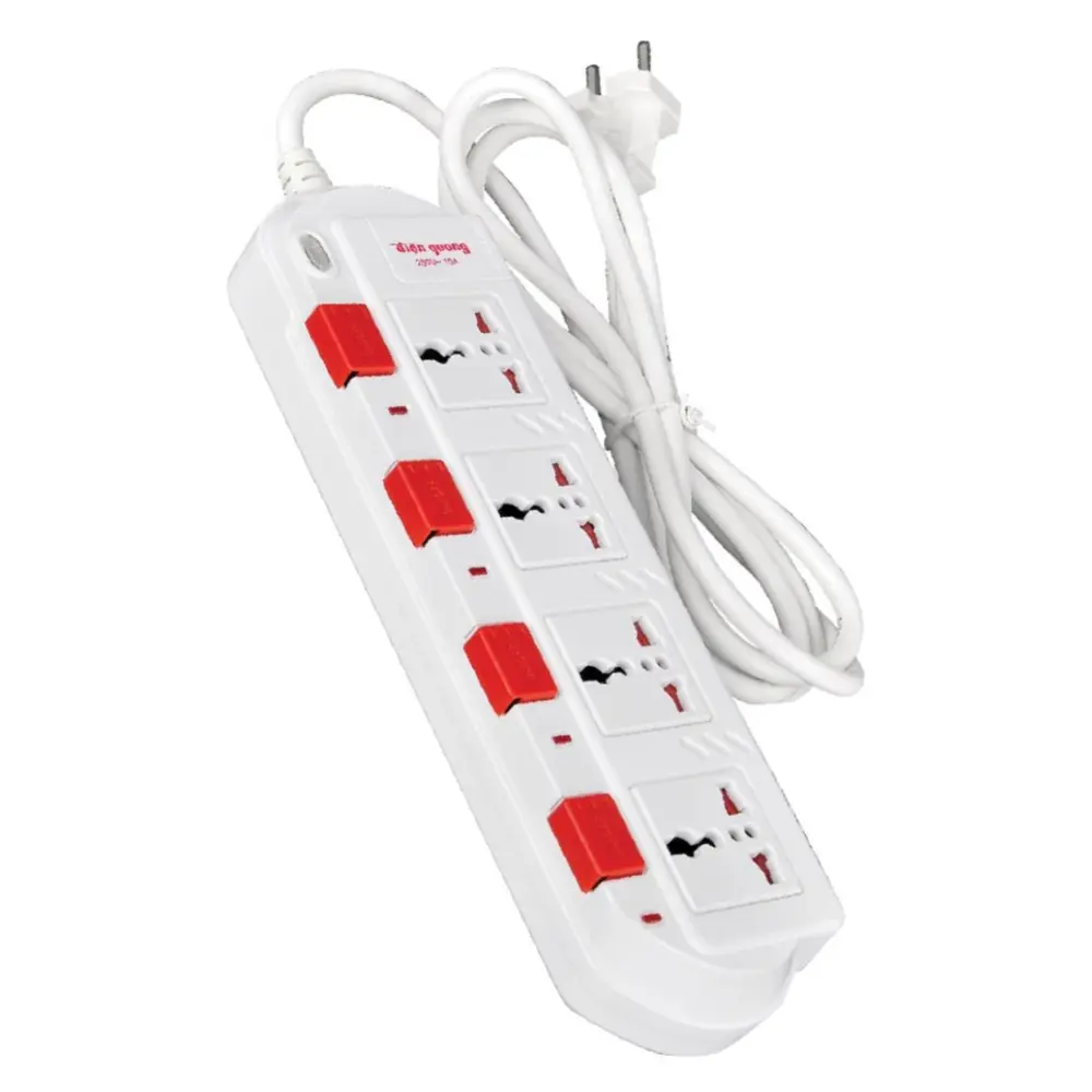 Ổ Cắm 4 Lỗ 3 Chấu Dây 5m Màu Trắng, 5m Power Strip with 4 Outlets & Individual Switches, White, 250V - 10A - DIEN QUANG