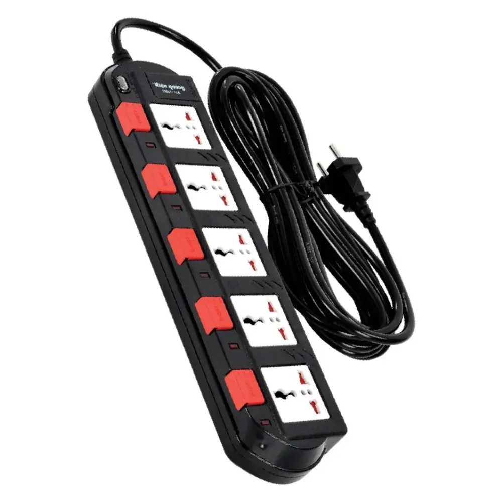 Ổ Cắm 5 Lỗ 3 Chấu Dây 5m Màu Đen, 5m Power Strip with 5 Outlets & Individual Switches, Black, 250V - 13A - DIEN QUANG