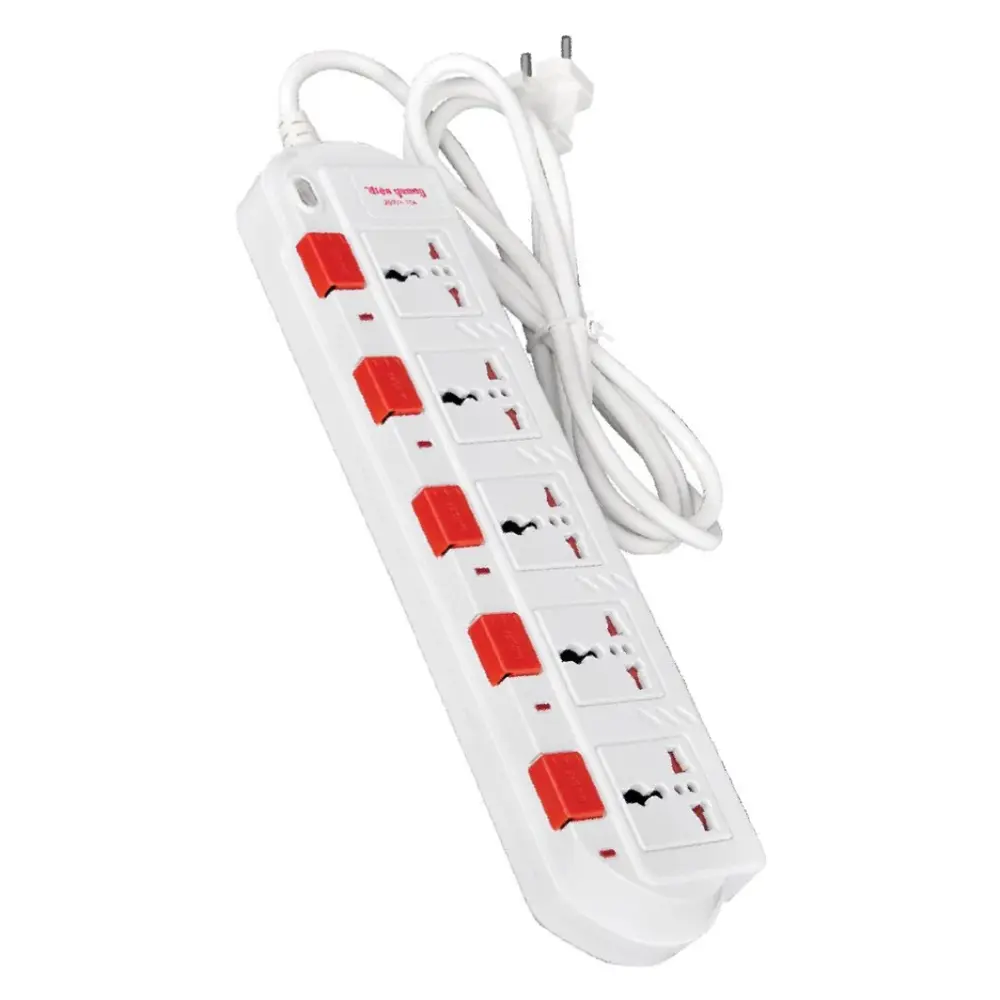 Ổ Cắm 5 Lỗ 3 Chấu Dây 5m Màu Trắng, 5m Power Strip with 5 Outlets & Individual Switches, White, 250V - 13A - DIEN QUANG