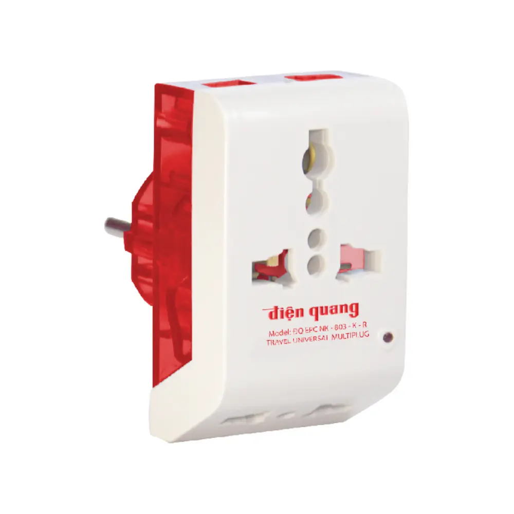 Phích Cắm Chuyển Đa Chiều Màu Đỏ, Rotatable 2-to-3 Pin Socket Converter, Red, 250V - 10A - DIEN QUANG