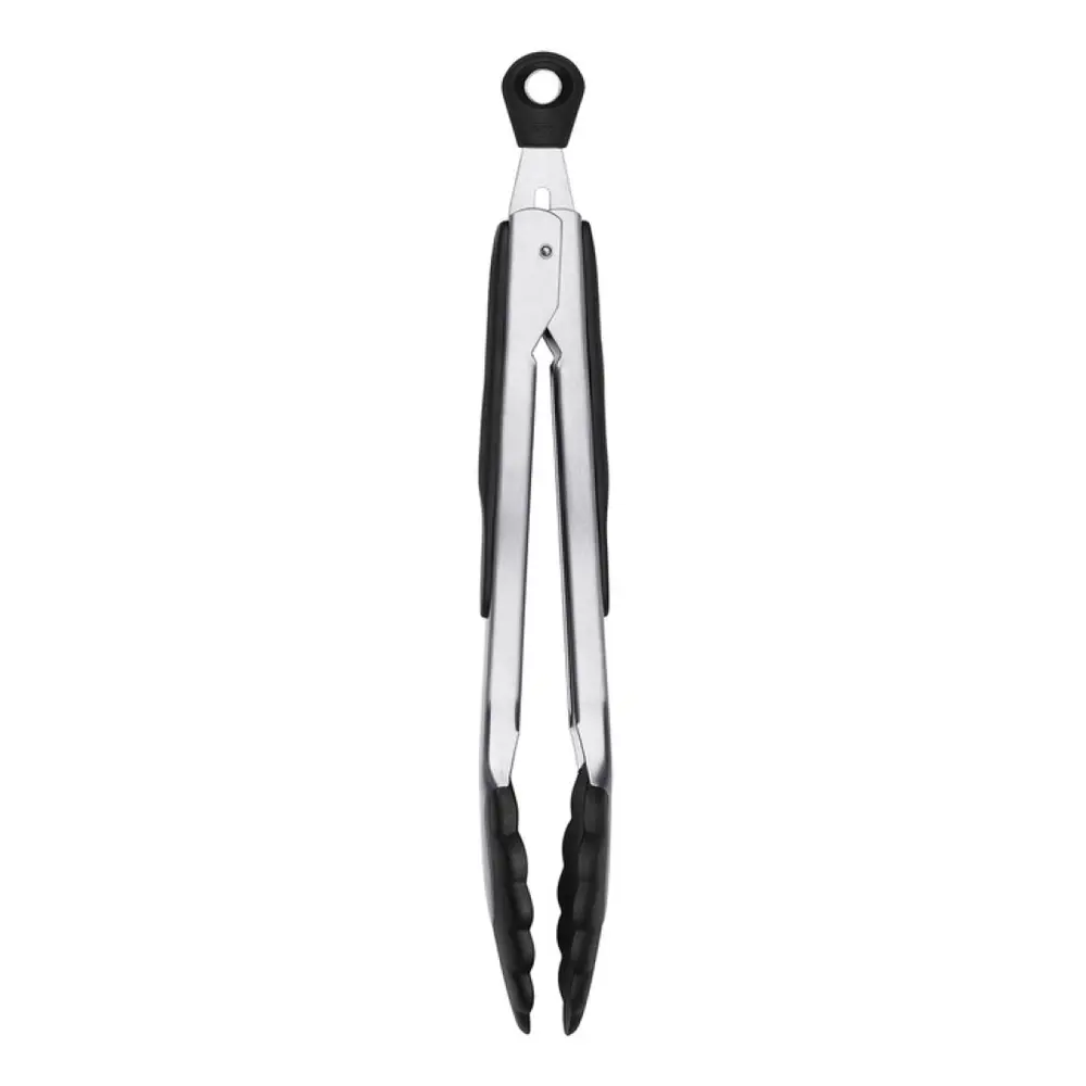 Kẹp Gắp Thức Ăn Inox Đầu Nylon Đen, Stainless Steel Auto-Lock Tongs with Nylon Tips (27cm) - UNCLE BILLS
