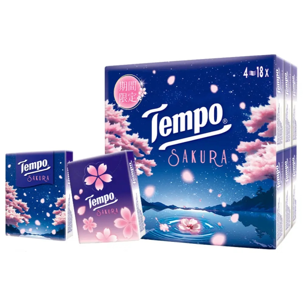 Khăn Giấy Bỏ Túi 4 Lớp Hương Hoa Anh Đào, Petit, Handkerchiefs, Sakura, 18 Gói - TEMPO