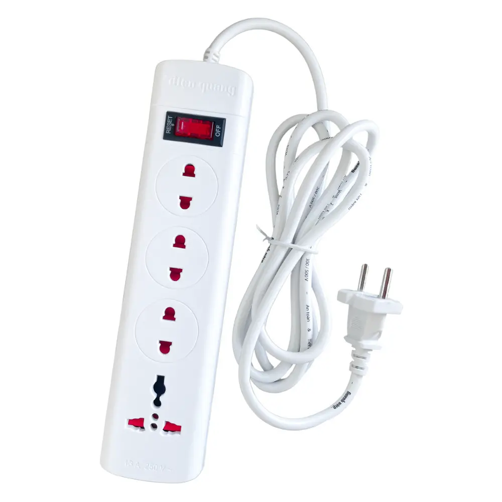 Ổ Cắm 4 Lỗ Dây 2m Màu Trắng, 4-Outlet Power Strip with Breaker & 2m Extension Cord, White, 250V - 13A - DIEN QUANG